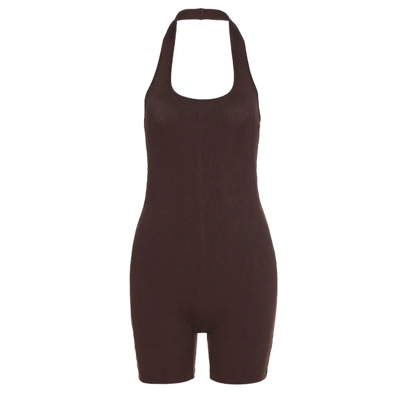 Seamless Yoga Jumpsuits Sports Fitness Sexy Open Back Hanging Neck Short Sports Jumpsuit Shorts Gym Workout Clothes for Women
