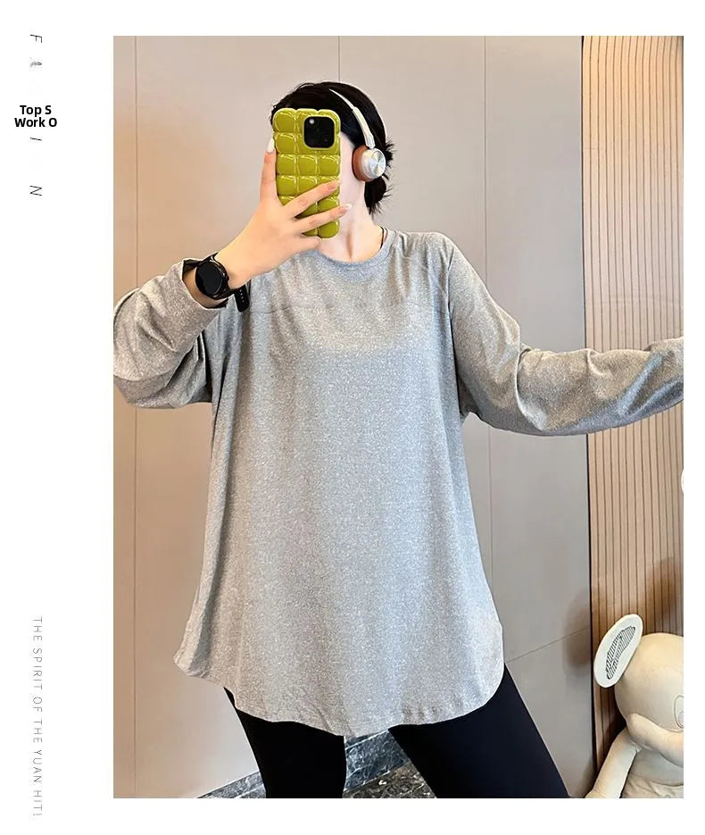 plus Size 300 Pou Women's Long Sve T-irt Fitn Yoga Sportswear round Ne Korean Sle Loose Fit Autumn New Arrival