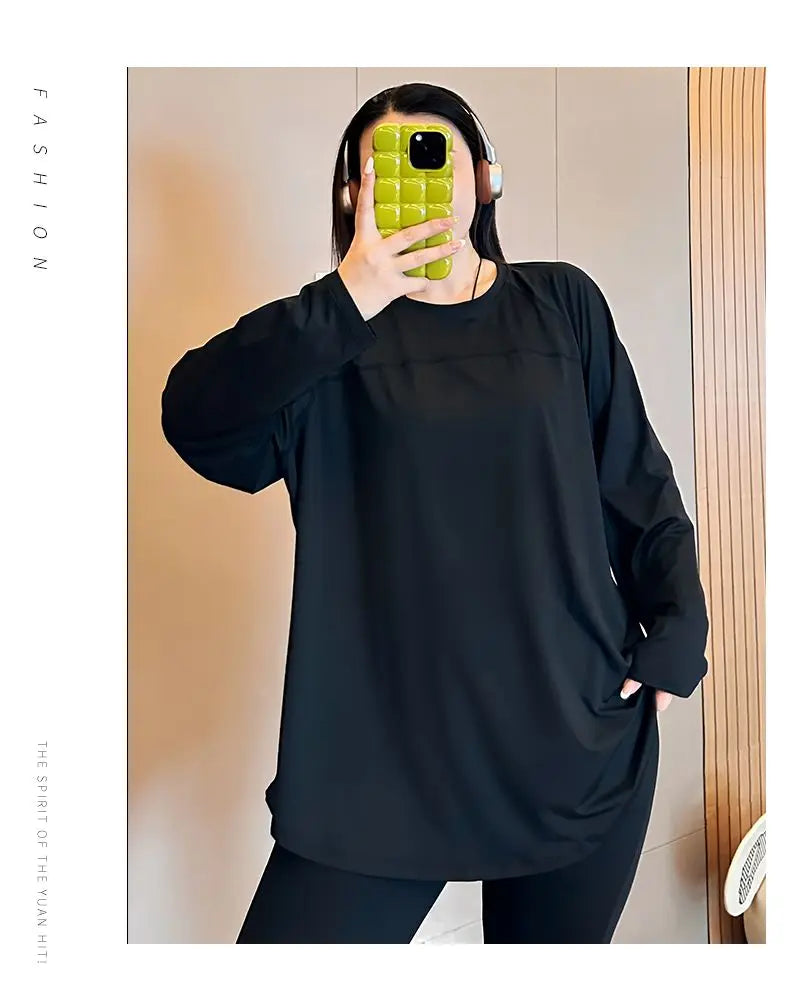 plus Size 300 Pou Women's Long Sve T-irt Fitn Yoga Sportswear round Ne Korean Sle Loose Fit Autumn New Arrival
