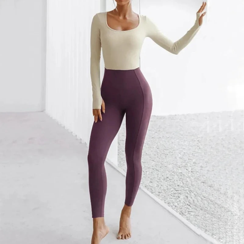 New Autumn/Winter Women's One-piece Yoga Jumpsuit Long-sleeved Color Block Sexy Open Back ss Slim Fit Sports Gym Activewear 2026