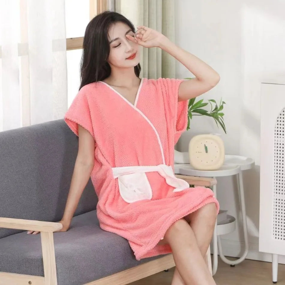 Womens Bath Towels Girls Wearable Fast Drying Bathing Beach Spa Bathrobes Wash Clothing Shower Bath and Gym Long Towel Bathrobe