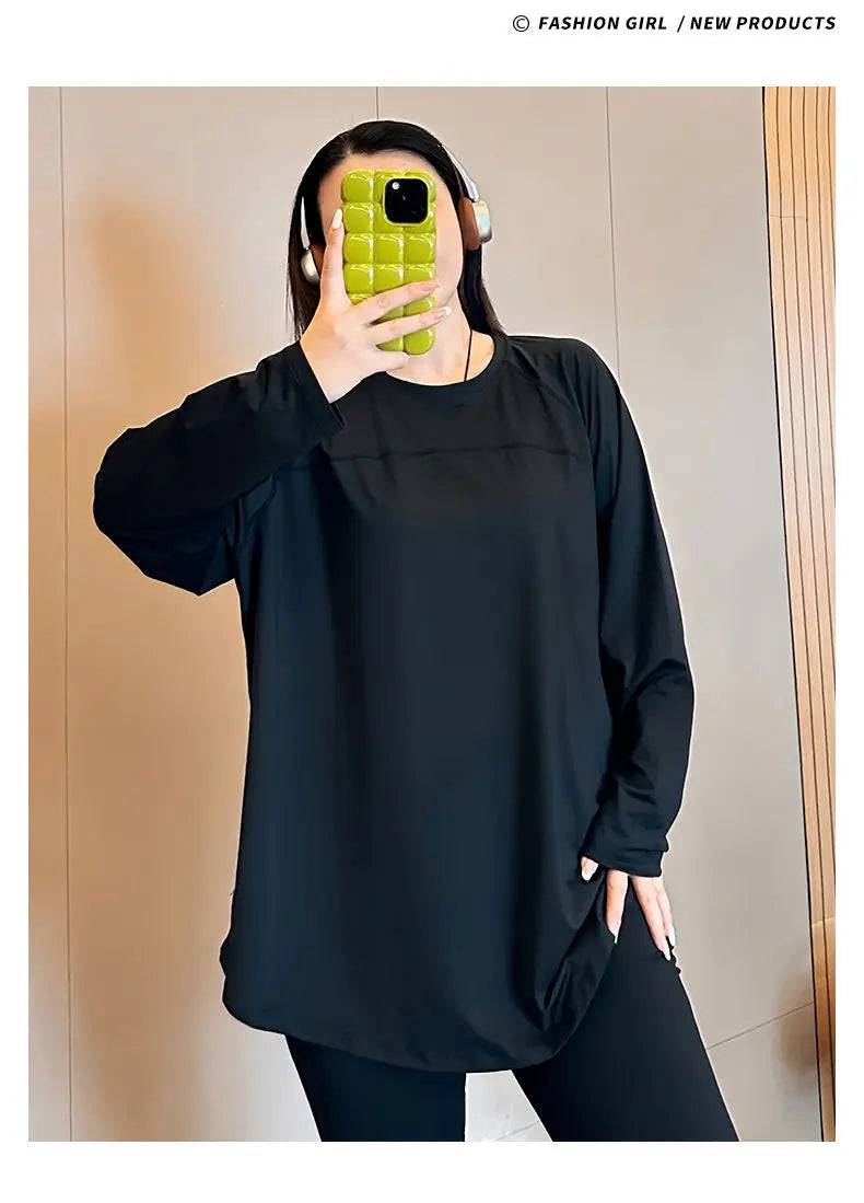 plus Size 300 Pou Women's Long Sve T-irt Fitn Yoga Sportswear round Ne Korean Sle Loose Fit Autumn New Arrival