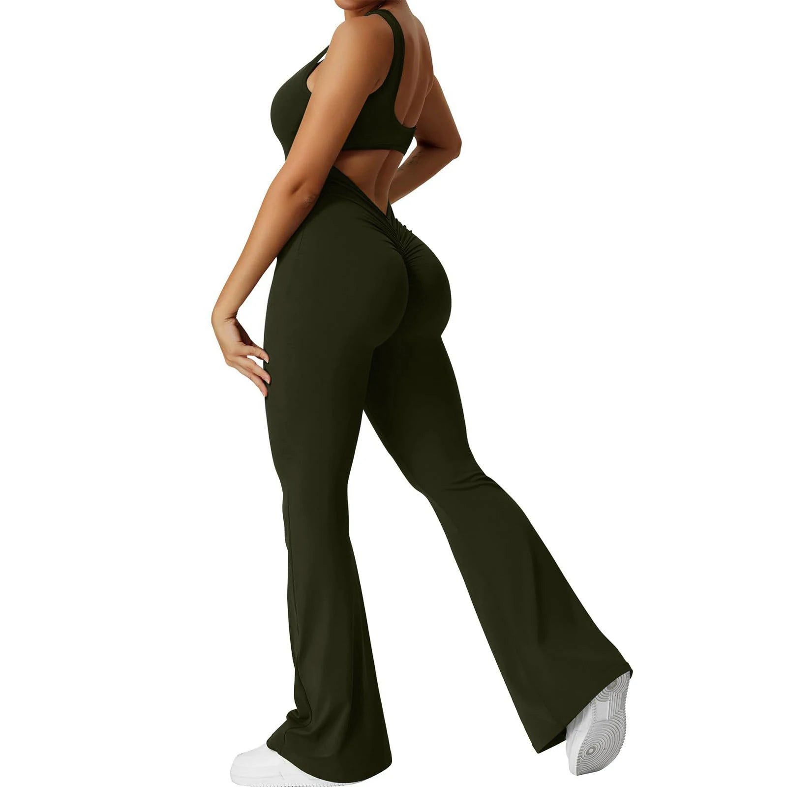 2025 Summer New Women's Slim Hip Lifting Jumpsuit U Neck Sexy Hottie Backless Sleeveless Flared Pants Sports Yoga Wear