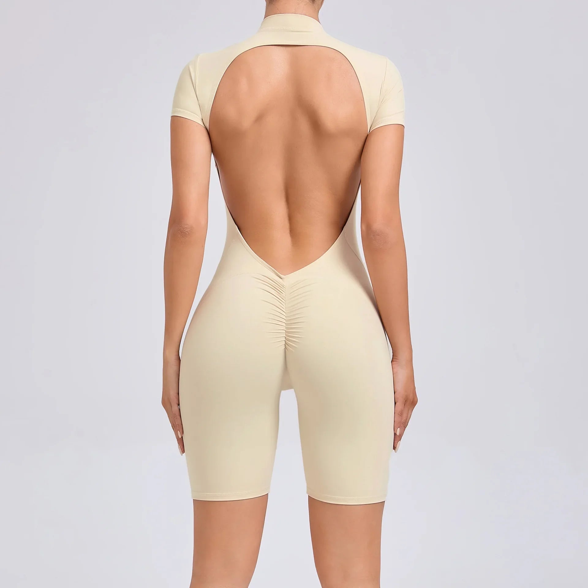 Seamless Yoga Jumpsuits Sports Fitness Hip-lifting Zipper Backless Short-Sleeved Dance One-piece Workout Gym Tracksuit for Women