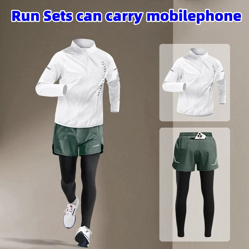 Gym Men Running Sets Outdoor Cycling Sports Tops Compression Pants Breathable Jogger Training Fitness Suits Quick Dry Tracksuits