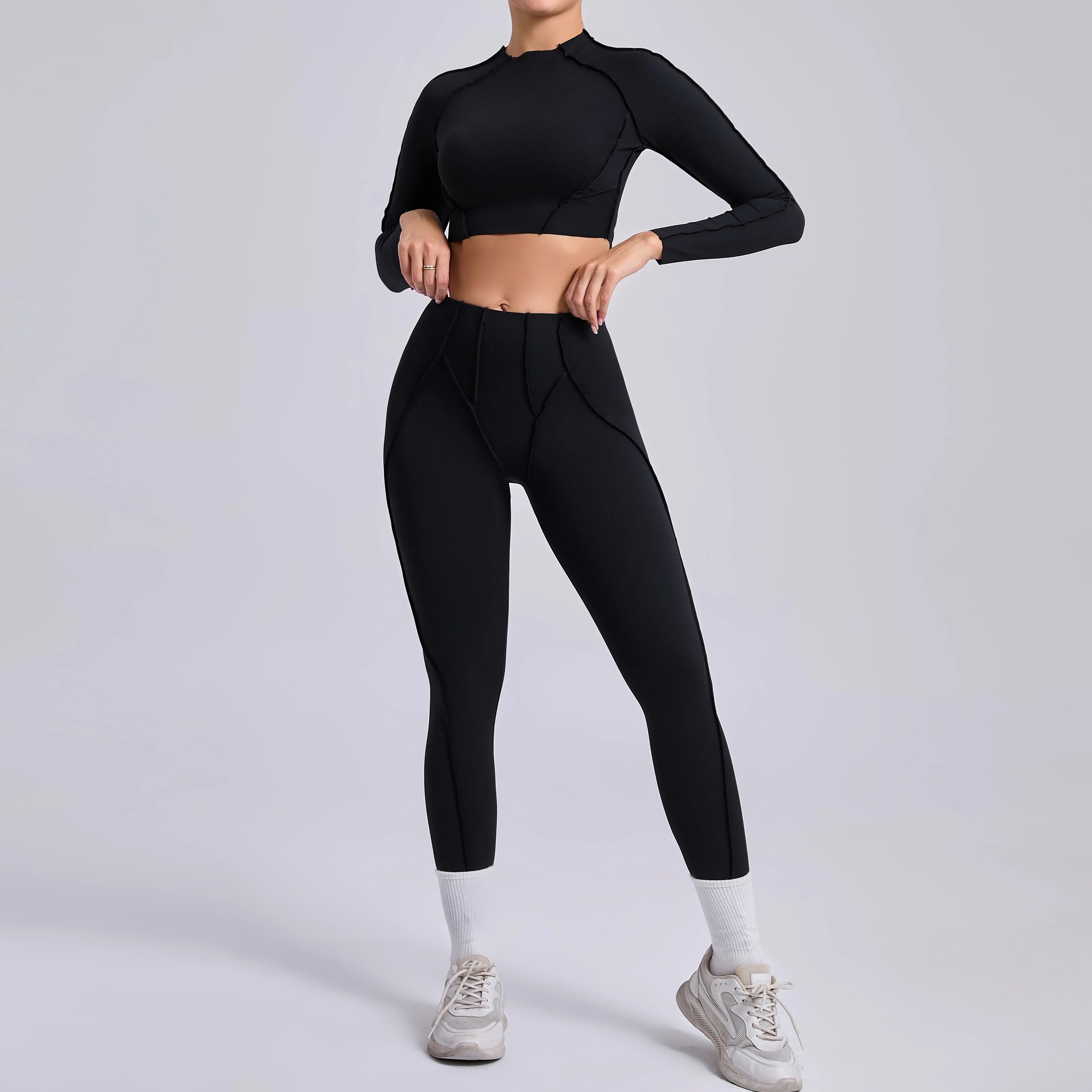Sportswear Yoga Set Women's Workout Clothes Athletic Wear Sports Gym Legging Seamless Fitness Bra Crop Top Long Sleeve Yoga Suit
