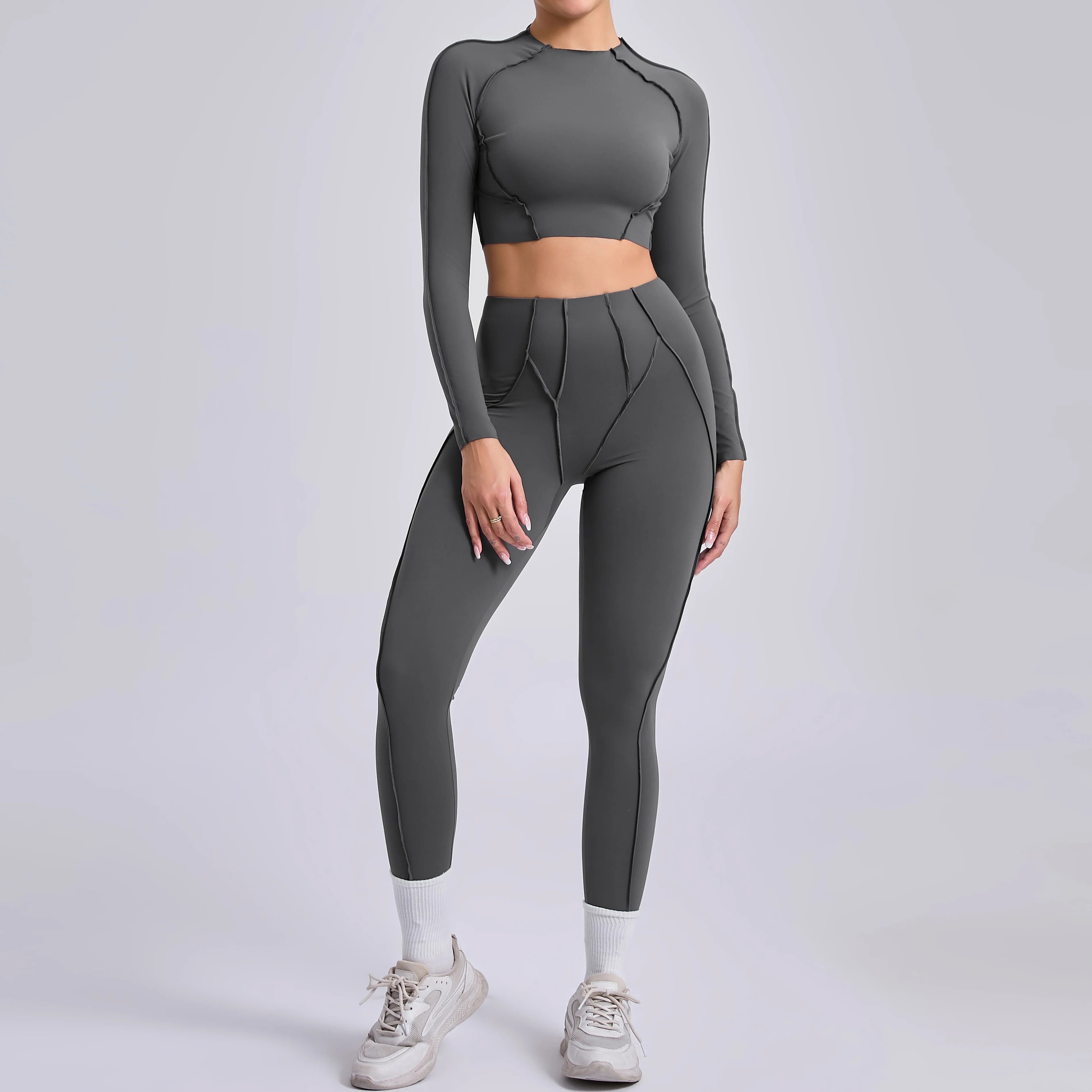 Sportswear Yoga Set Women's Workout Clothes Athletic Wear Sports Gym Legging Seamless Fitness Bra Crop Top Long Sleeve Yoga Suit