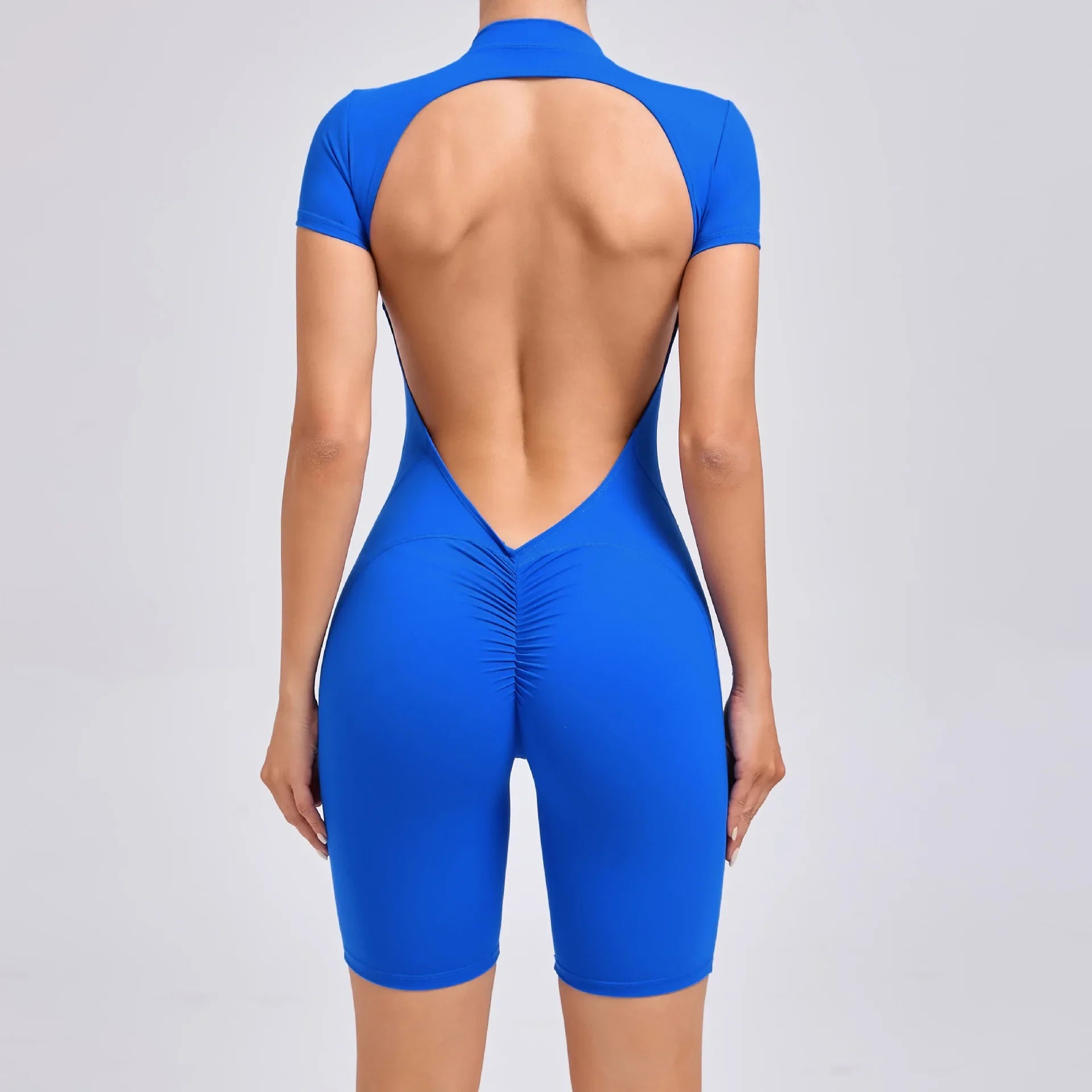 Seamless Yoga Jumpsuits Sports Fitness Hip-lifting Zipper Backless Short-Sleeved Dance One-piece Workout Gym Tracksuit for Women