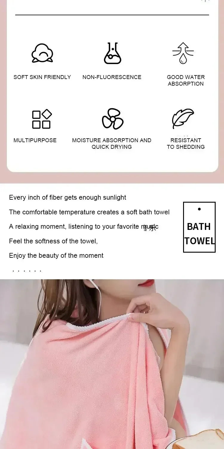 Women's Bath Towel Wearable 140x85cm - Quick Dry Spa&Beach Wrap with Anti-Slip Design for Shower Gym Yoga Fast-drying Convenient