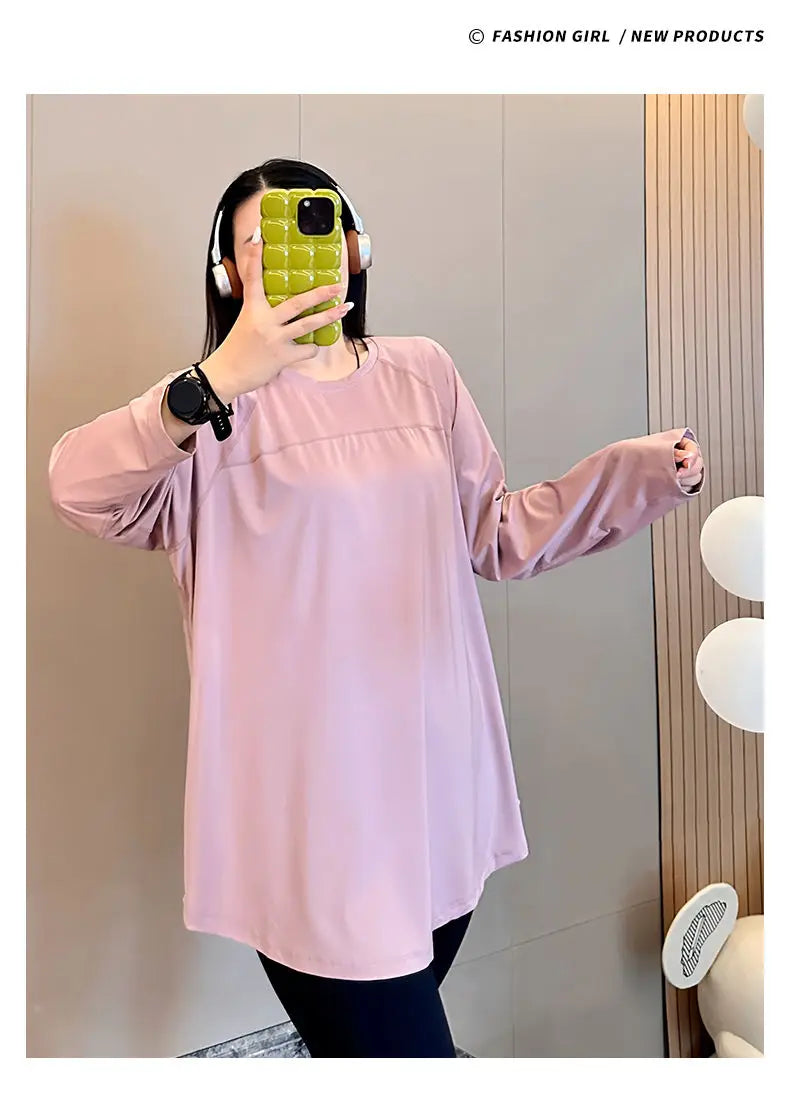 plus Size 300 Pou Women's Long Sve T-irt Fitn Yoga Sportswear round Ne Korean Sle Loose Fit Autumn New Arrival